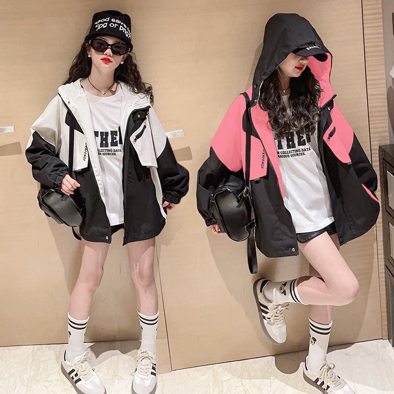 Girls' 2025 Autumn/Winter New Versatile Children'S Top Fashionable Spring Clothing For Older Kids Color-Block Short Jacket - Image 3