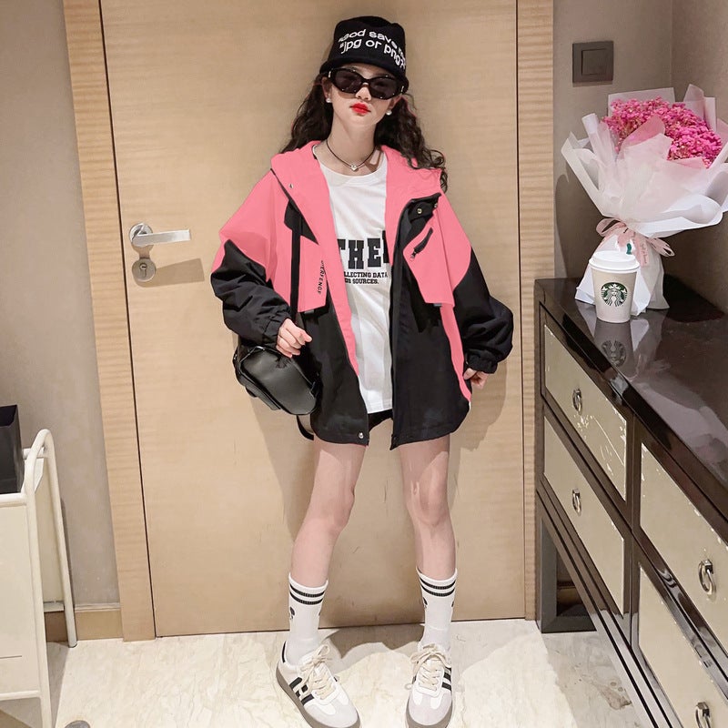 Girls' 2025 Autumn/Winter New Versatile Children'S Top Fashionable Spring Clothing For Older Kids Color-Block Short Jacket - Image 5