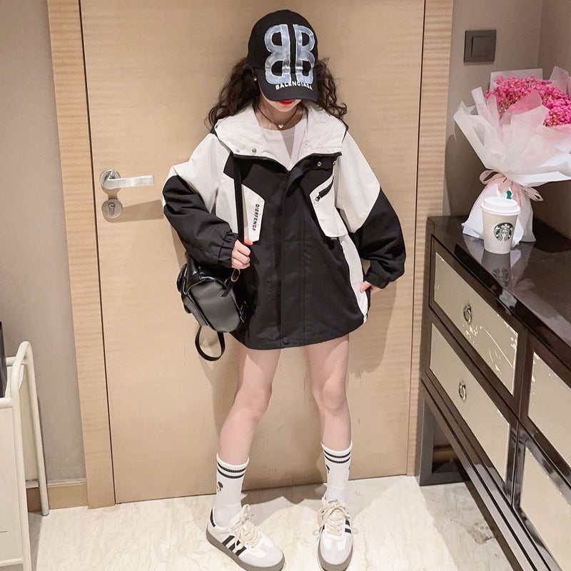 Girls' 2025 Autumn/Winter New Versatile Children'S Top Fashionable Spring Clothing For Older Kids Color-Block Short Jacket - Image 4