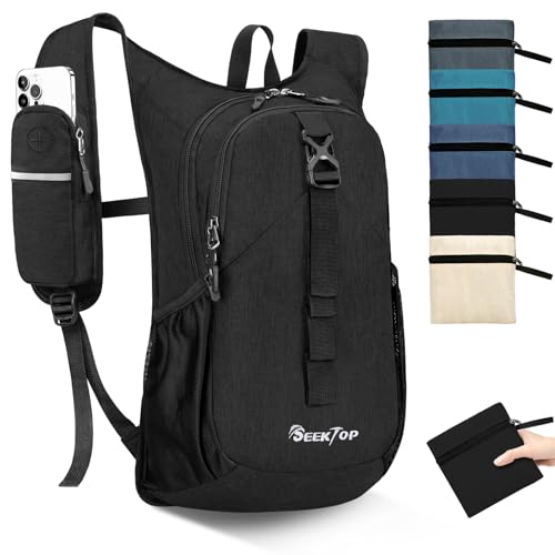 Seektop 15L Small Hiking Backpack for Women Men, Lightweight Hiking Packable Daypack with Phone Pocket for Travel Camping (Black, 15L) - Image 1