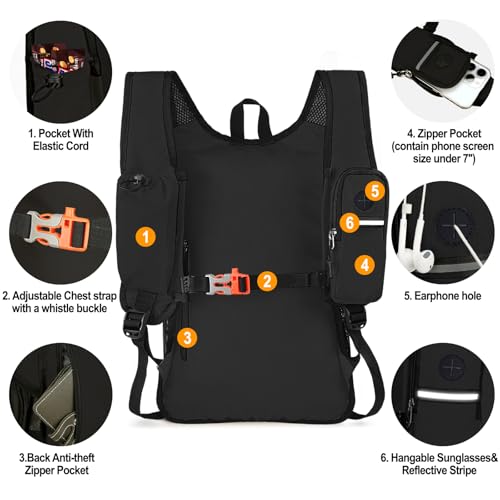 Seektop 15L Small Hiking Backpack for Women Men, Lightweight Hiking Packable Daypack with Phone Pocket for Travel Camping (Black, 15L) - Image 3