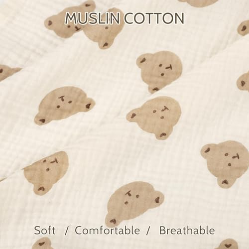 Jundetye Car Seat Cover Baby Girls Boys, Summer Cotton Baby Car Seat Cover for Carseat, Comfortable Muslin Nursing Cover, Soft Baby Blanket, Breathable Lightweight Infant Stroller Canopy, Cute Bear - Image 2
