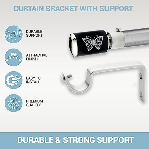 GLOXY ENTERPRISE Stainless Steel Curtain Brackets Parda Holders with Support Fittings 1 Inch Rod Pocket Finials Designer Door and Window (Black 4 Pair) - Image 2