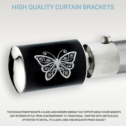 GLOXY ENTERPRISE Stainless Steel Curtain Brackets Parda Holders with Support Fittings 1 Inch Rod Pocket Finials Designer Door and Window (Black 4 Pair) - Image 4
