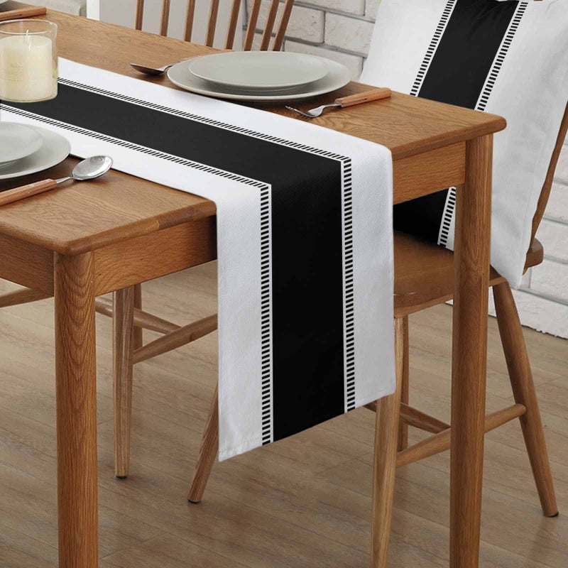 Futuregrace Black and White Table Runners 36 inches Long,Non Slip Stripes Modern Table Runner Dresser Scarves,Farmhouse Decortaive Table Runner Cover for Dining Coffee Table Holiday Party Wedding - Image 2