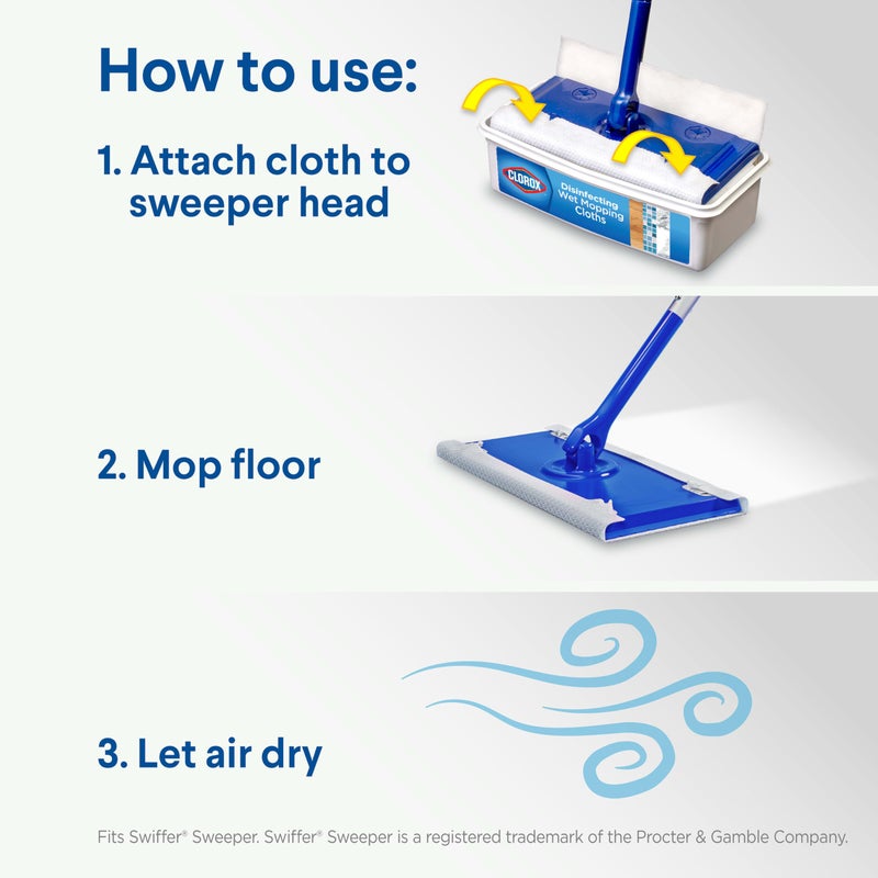 Clorox Disinfecting Wet Mop Pad, Disposable Mop Heads, Multi-Surface Floor Wipes, Rain Clean, 2 Packs, 24 Wet Refills Per Pack (Package May Vary) - Image 4