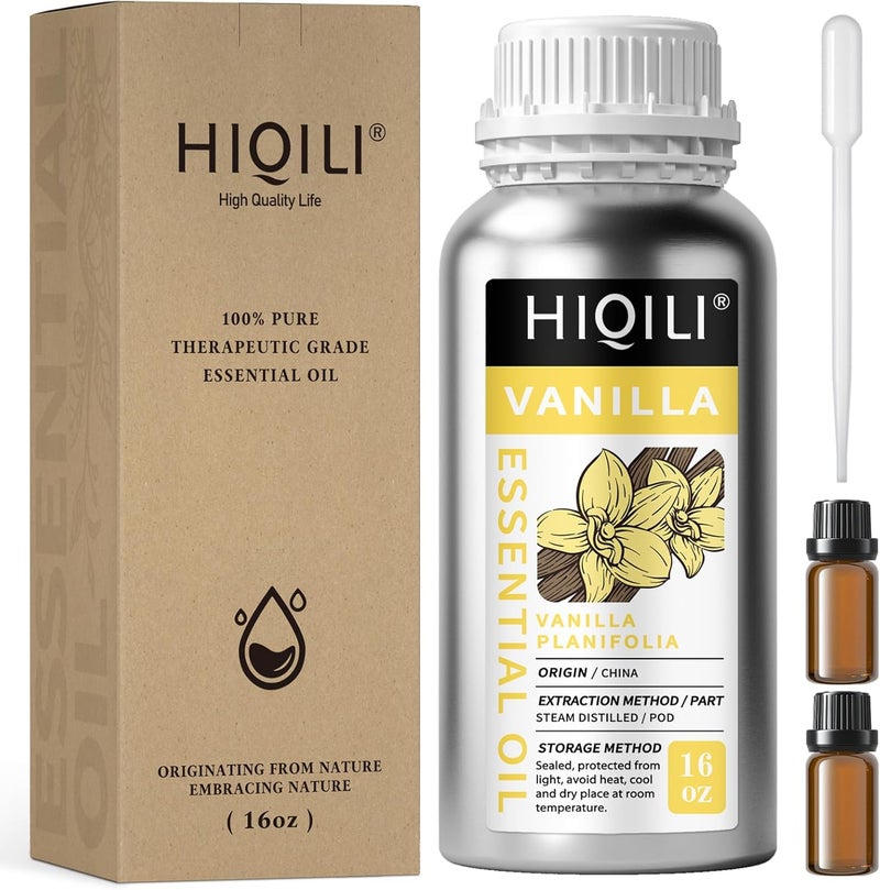 HIQILI HIQILI 16 Ounces Vanilla Essential Oil, Strong Fragrance for Body Lotion, Candle Making, Soap, Aromatherapy-16 Fl Oz 