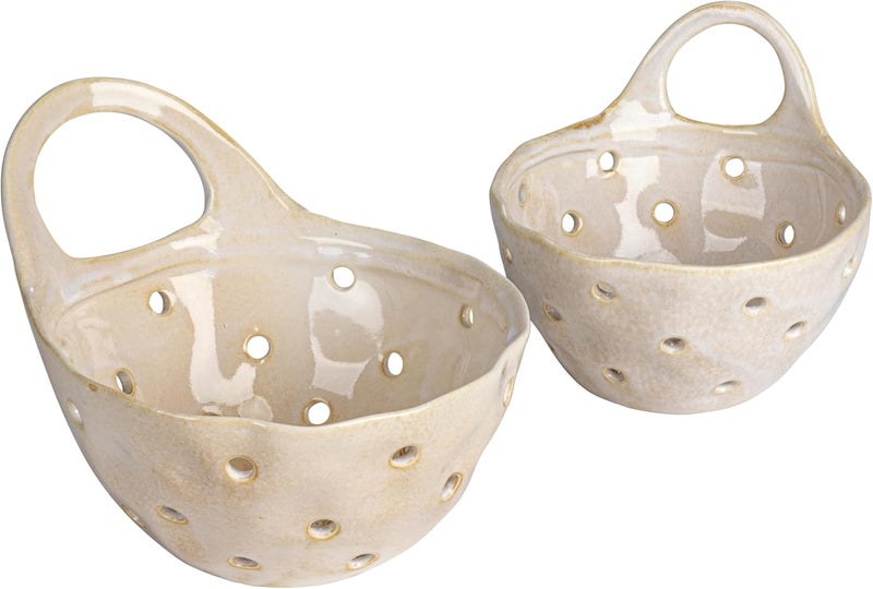 Creative Co-op Set of 2 Cream Stoneware Colanders - Image 4
