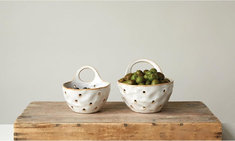 Creative Co-op Set of 2 Cream Stoneware Colanders - Image 2
