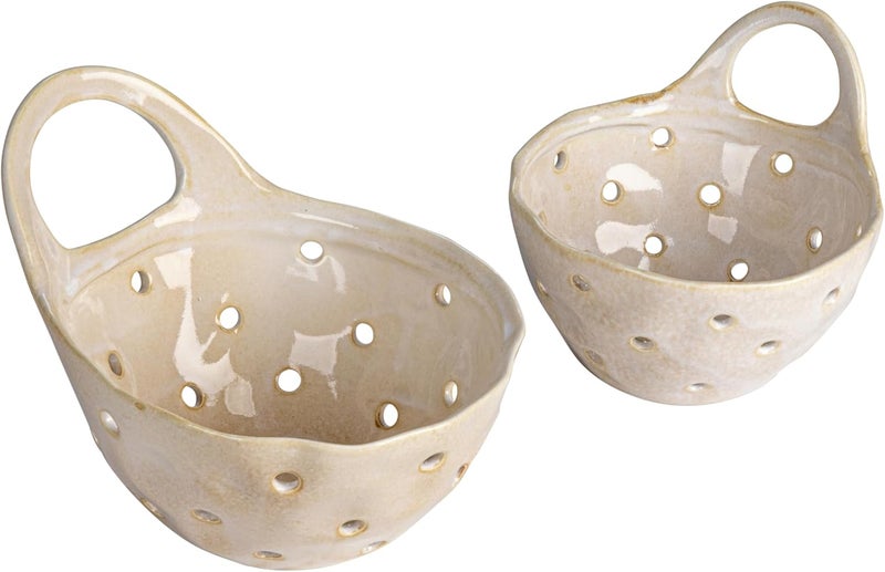 Creative Co-op Set of 2 Cream Stoneware Colanders - Image 1