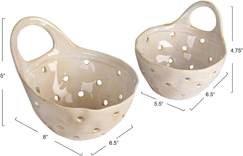 Creative Co-op Set of 2 Cream Stoneware Colanders - Image 3
