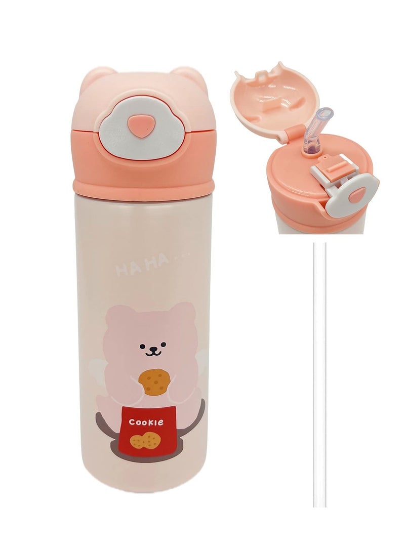 MIXDE Toddler Insulated Water Bottle with Flip Straw Lid, BPA Free Double Wall Vacuum Stainless Steel Cup, Leakproof Portable Drink Bottle for School Kindergarten Travel Outdoor - Image 1
