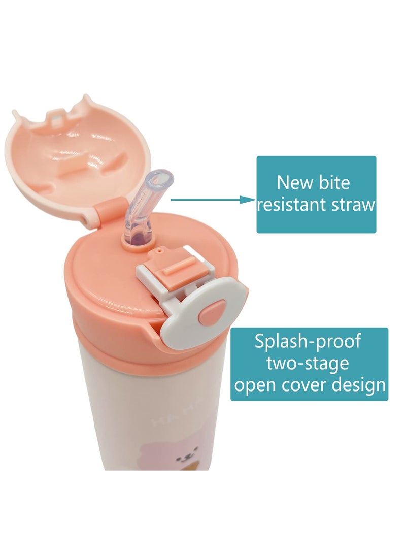 MIXDE Toddler Insulated Water Bottle with Flip Straw Lid, BPA Free Double Wall Vacuum Stainless Steel Cup, Leakproof Portable Drink Bottle for School Kindergarten Travel Outdoor - Image 3