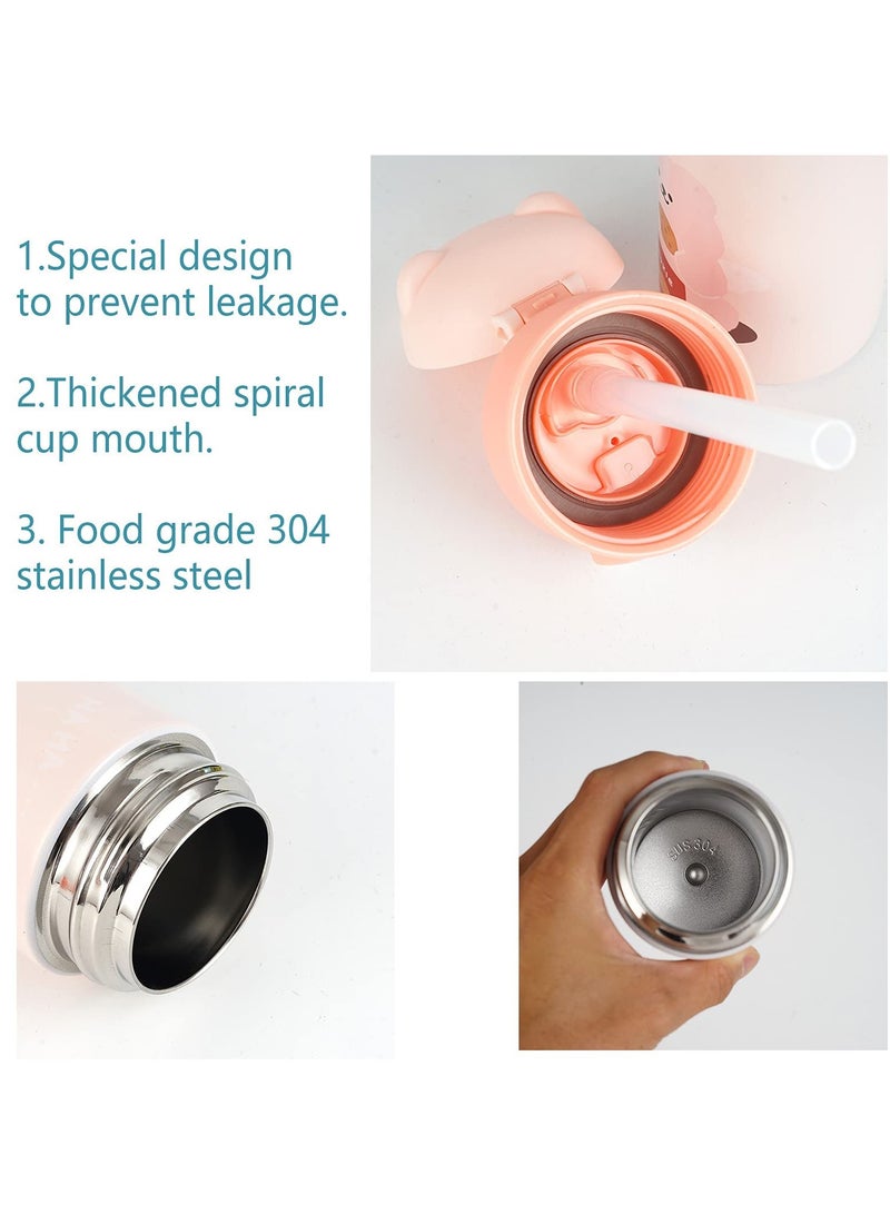 MIXDE Toddler Insulated Water Bottle with Flip Straw Lid, BPA Free Double Wall Vacuum Stainless Steel Cup, Leakproof Portable Drink Bottle for School Kindergarten Travel Outdoor - Image 2