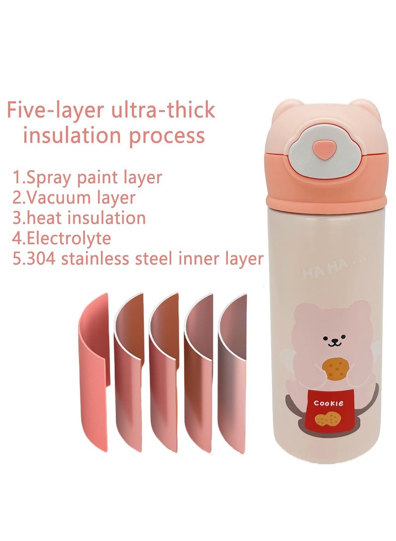 MIXDE Toddler Insulated Water Bottle with Flip Straw Lid, BPA Free Double Wall Vacuum Stainless Steel Cup, Leakproof Portable Drink Bottle for School Kindergarten Travel Outdoor - Image 4