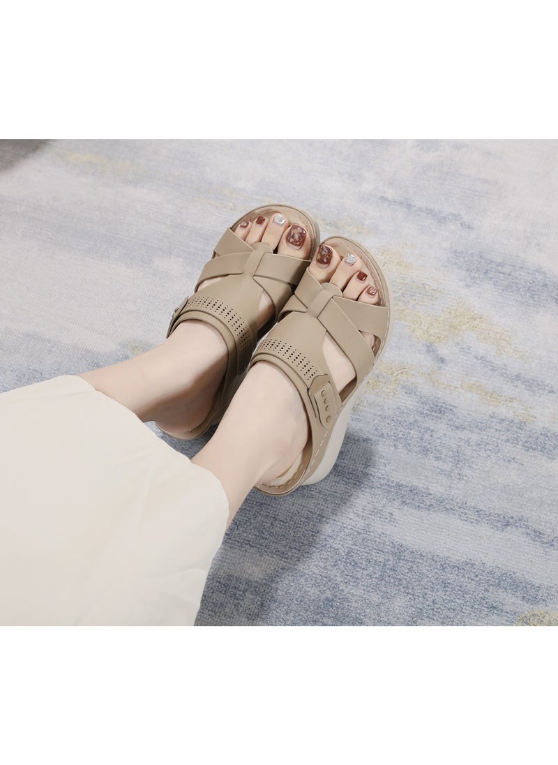 SIKETU Spring And Summer New Comfortable Casual Wedges To Wear Sandals Outside The Beach Beige  - Image 2