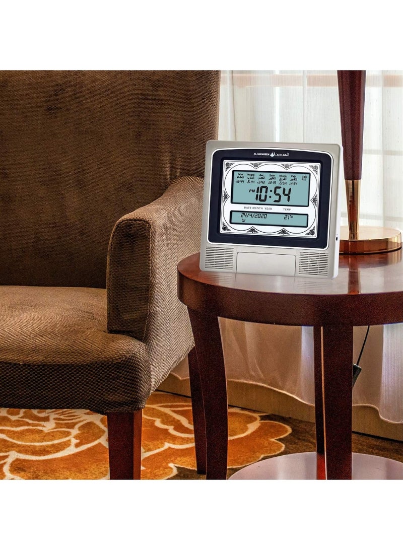 ساعة أذان رقمية LED مع مواقيت الصلاة الكاملة والأذان الكامل لجميع الصلوات، ساعة إسلامية للحائط والطاولة مع التقويم الهجري واتجاه القبلة ومنبه الفجر وعرض درجة الحرارة - Image 2
