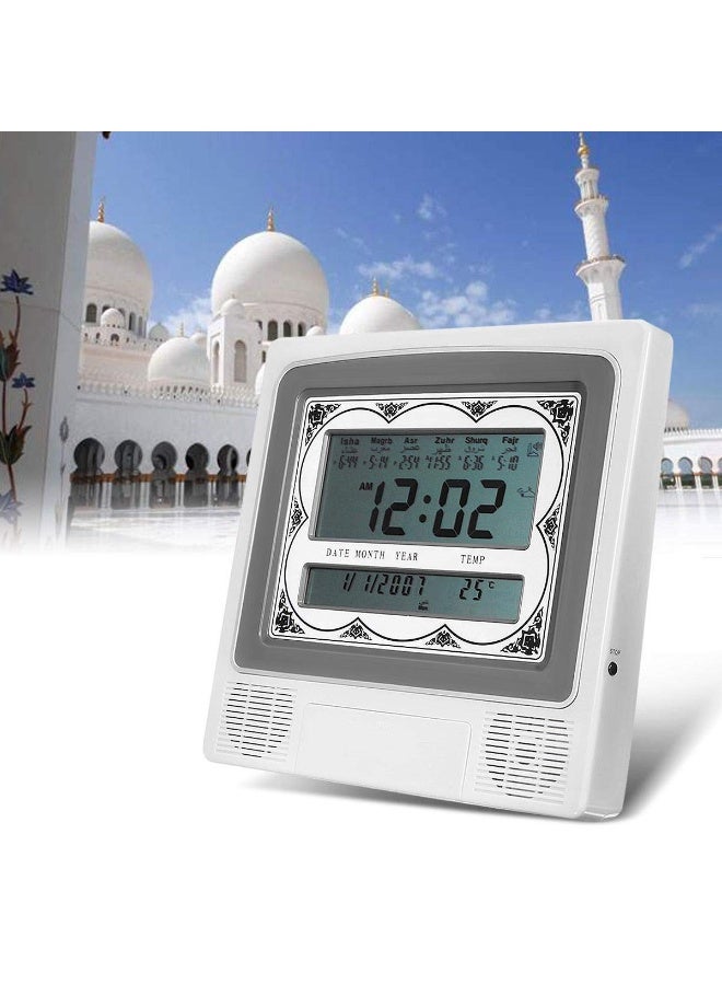 ساعة أذان رقمية LED مع مواقيت الصلاة الكاملة والأذان الكامل لجميع الصلوات، ساعة إسلامية للحائط والطاولة مع التقويم الهجري واتجاه القبلة ومنبه الفجر وعرض درجة الحرارة - Image 5