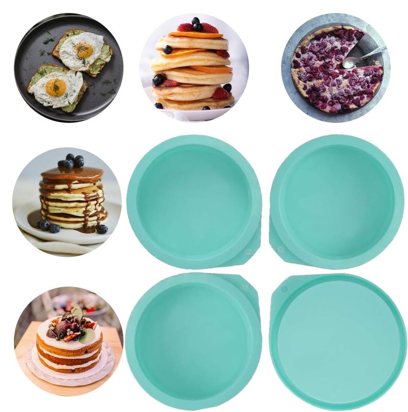 Staruby 6-Pack Silicone Cake Molds 4 Inch Round Cakes Pans Green Baking Pan Set Silicone Baking Mold DIY Rainbow Cakes and Round Resin Coaster Molds, 0.8 Inch Deep (Green) - Image 2