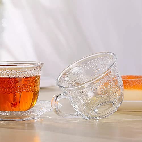 Mevanta Premium Glass Tea Cup and Saucer Set (6 Cups & 6 Saucers - 250 ML) Transparent Cups & Saucer Set For Coffee Herbal Green Tea, Lemon Tea, Espresso, Hot Chocolate,Cappuccino (MSC - 07, Set of 6) - Image 4