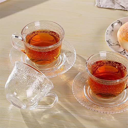 Mevanta Premium Glass Tea Cup and Saucer Set (6 Cups & 6 Saucers - 250 ML) Transparent Cups & Saucer Set For Coffee Herbal Green Tea, Lemon Tea, Espresso, Hot Chocolate,Cappuccino (MSC - 07, Set of 6) - Image 2