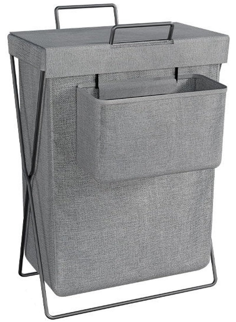 TYCOM Laundry Hamper Home Laundry Basket Foldable Laundry Organizer Steel X Frame with Handle Sorter for Blankets Clothes Pillows Towels Grey with Bag.