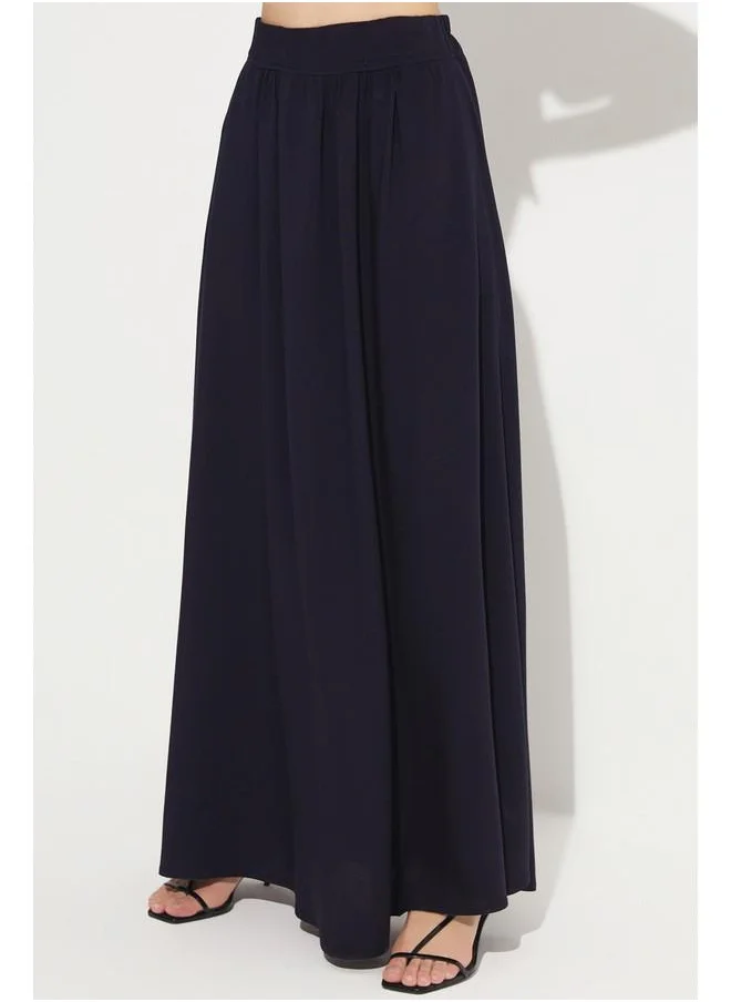 جون June Elastic Waist Maxi 100% Viscose Skirt Navy