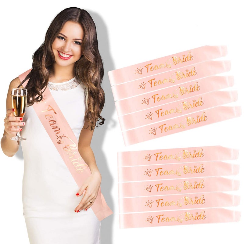 Whaline 10 Pack Team Bride Sash Satin Bachelorette Sash Rose Gold Foiled Wedding Sash for Hen Party and Bridal Shower Party - Image 1