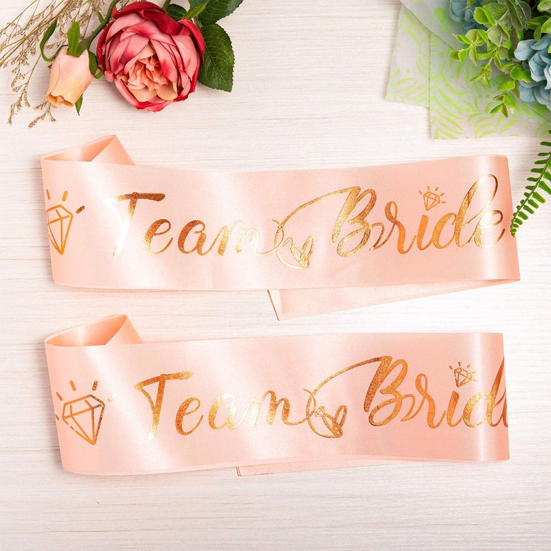 Whaline 10 Pack Team Bride Sash Satin Bachelorette Sash Rose Gold Foiled Wedding Sash for Hen Party and Bridal Shower Party - Image 2