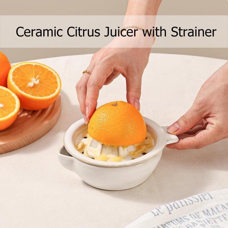 Tuioyoc Ceramic Citrus Lemon Orange Juicer Manual Squeezer, Hand Juicer Reamer Rotation Press with 6.8oz Bowl, Strainer Lid, Spout, Handle, Dishwasher Safe, Easy to Clean - Image 2