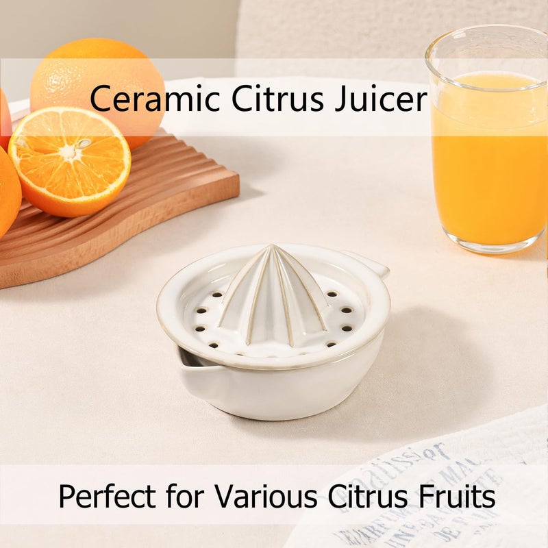 Tuioyoc Ceramic Citrus Lemon Orange Juicer Manual Squeezer, Hand Juicer Reamer Rotation Press with 6.8oz Bowl, Strainer Lid, Spout, Handle, Dishwasher Safe, Easy to Clean - Image 4