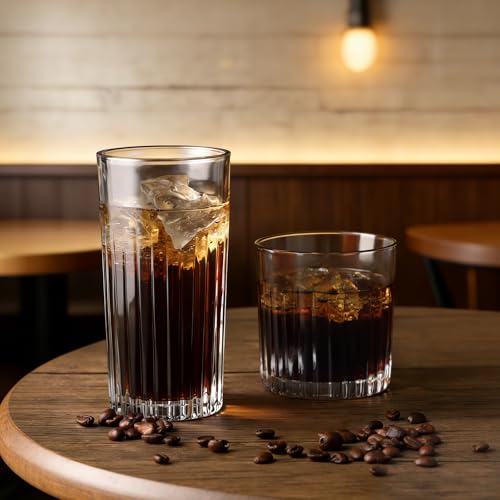 Laerjin Drinking Glasses Set of 8, 12 oz Highball Glasses & 10 oz Cocktail Glasses Set, Ribbed Glass Cups,Thick Glass Cups, Kitchen Water Glasses Cup, Bar Tumbler Glassware for Beer, Whiskey(Clear) - Image 3