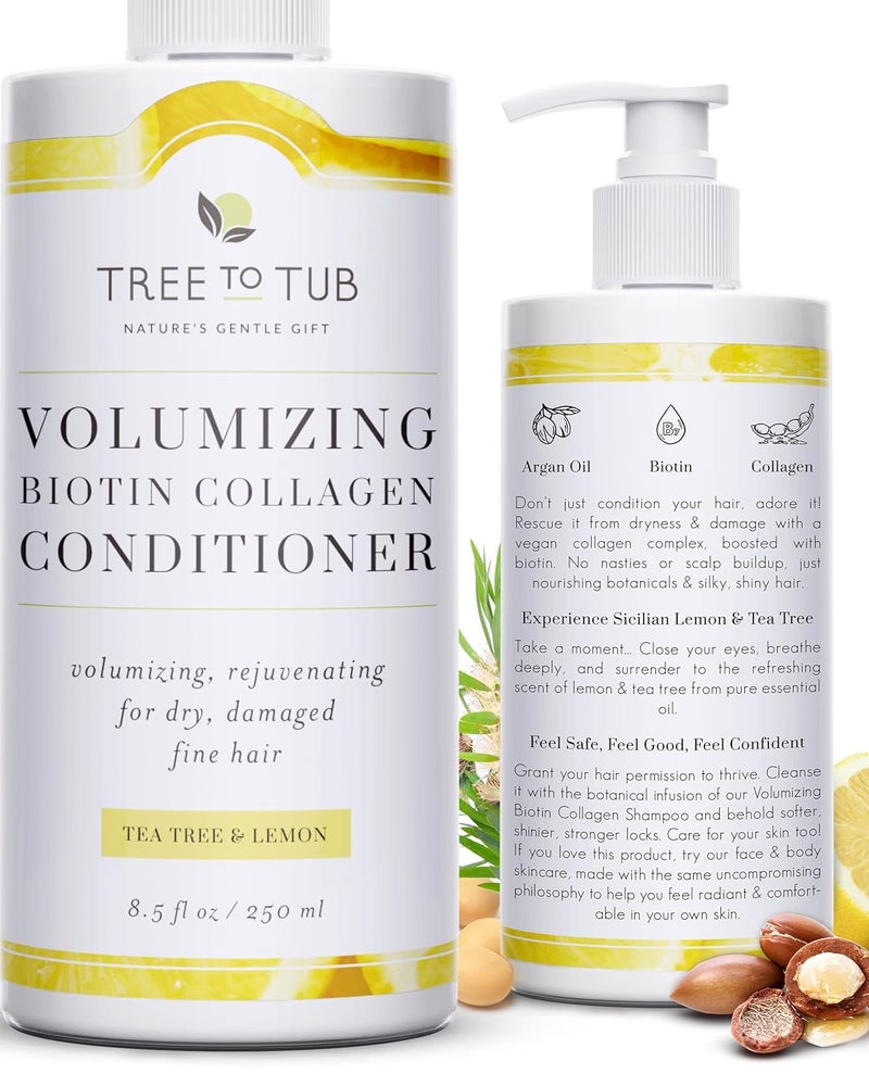 Tree to Tub Vegan Biotin and Collagen Conditioner for Dry Damaged Hair  Volumizing Sulfate Free Fine Hair Thickening Conditioner for Women  Men wOrganic Argan Oil All Natural Lemon Tea Tree Oil