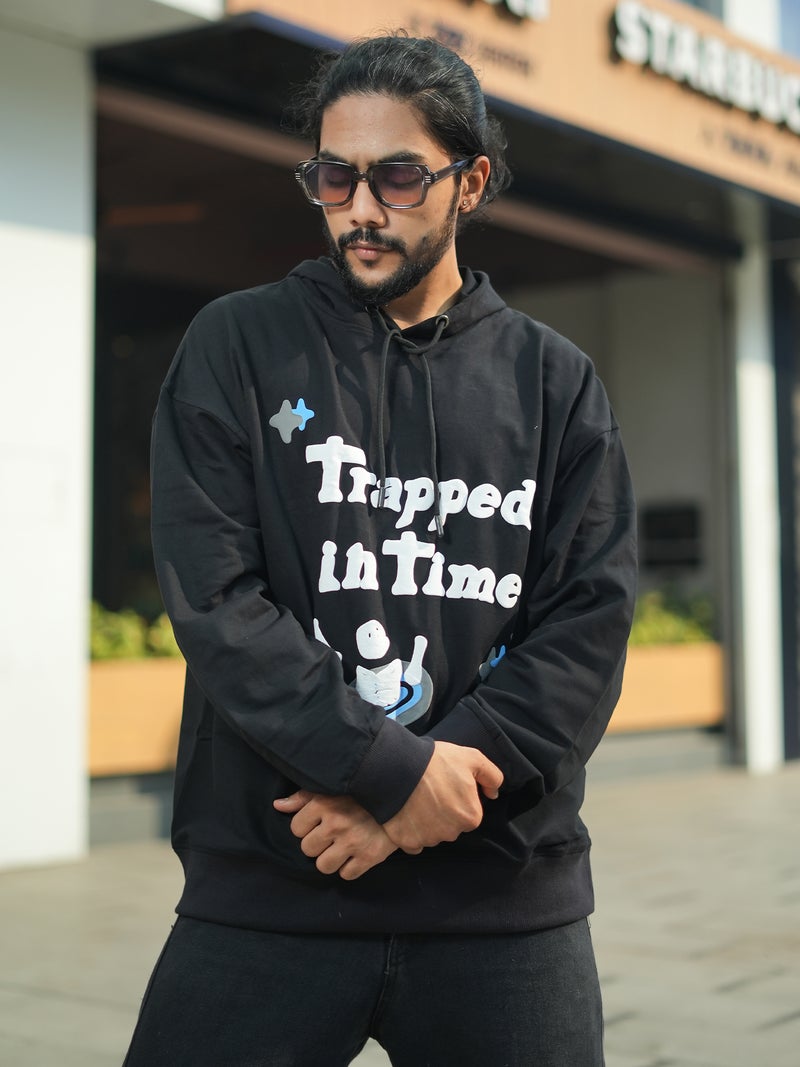 Maniac Mens Printed Hooded Neck Fullsleeve Black and White Cotton Sweatshirt - Image 1