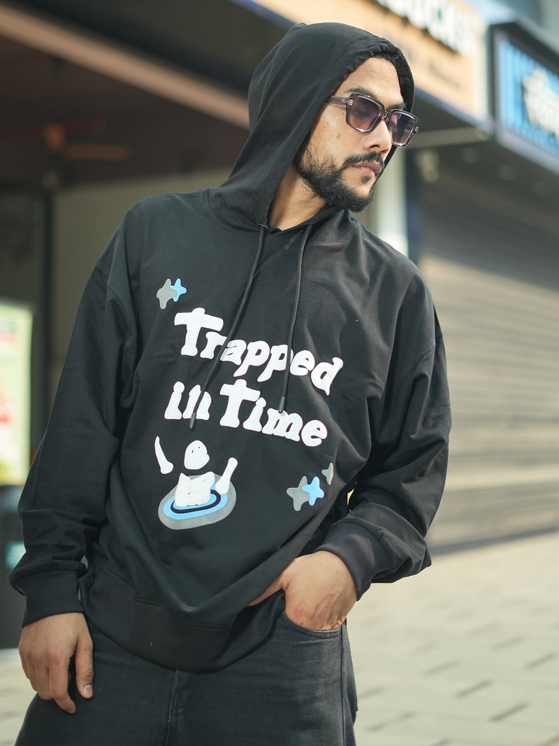 Maniac Mens Printed Hooded Neck Fullsleeve Black and White Cotton Sweatshirt - Image 4