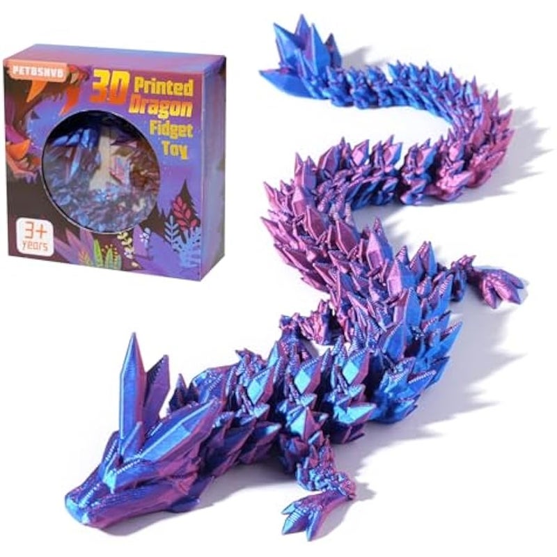 3D Printed Dragon Crystal Dragon Fidget Toy Home Office Decoration Executive Desk Toy (Purple) - Image 1
