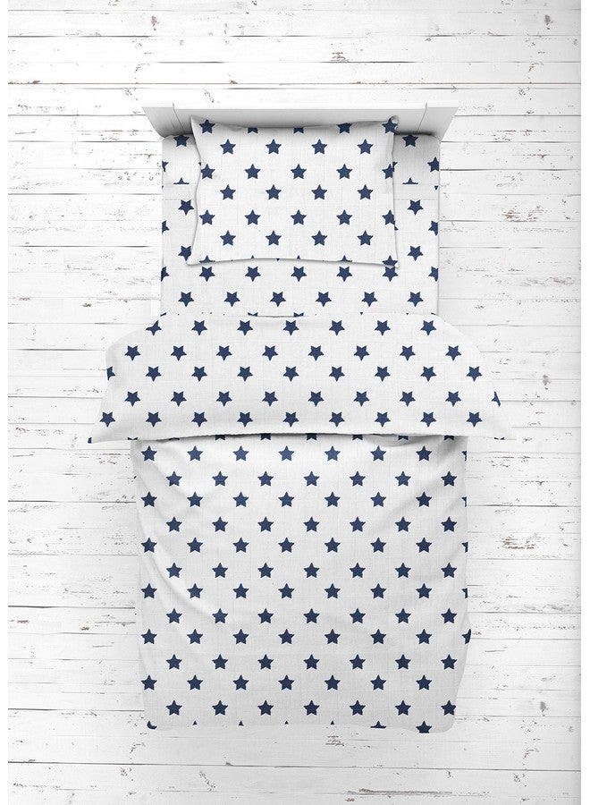 Bacati Muslin Ikat Stars 4 Piece Boys Toddler Bedding Set 100 Percent Cotton Includes Reversible Comforter Fitted Sheet Top Sheet And Pillow Case (4 Pc Toddler Bedding Set Navy Stars) - Image 2