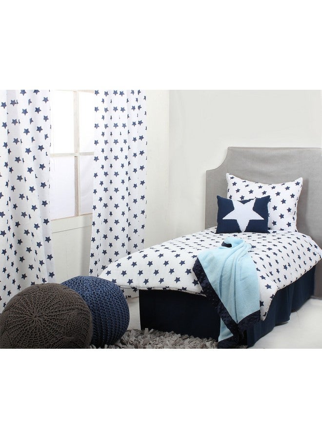 Bacati Muslin Ikat Stars 4 Piece Boys Toddler Bedding Set 100 Percent Cotton Includes Reversible Comforter Fitted Sheet Top Sheet And Pillow Case (4 Pc Toddler Bedding Set Navy Stars) - Image 5