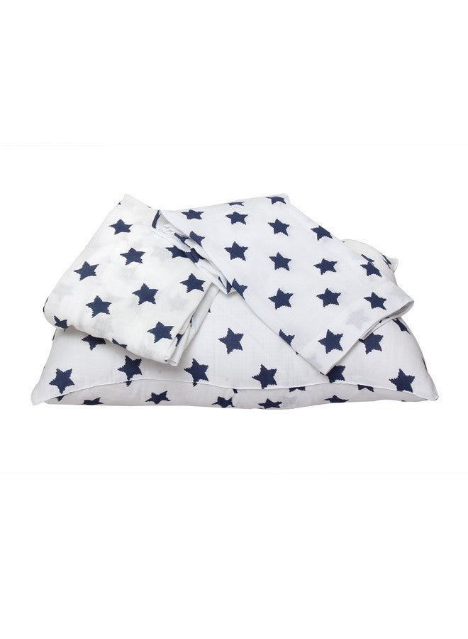 Bacati Muslin Ikat Stars 4 Piece Boys Toddler Bedding Set 100 Percent Cotton Includes Reversible Comforter Fitted Sheet Top Sheet And Pillow Case (4 Pc Toddler Bedding Set Navy Stars) - Image 4