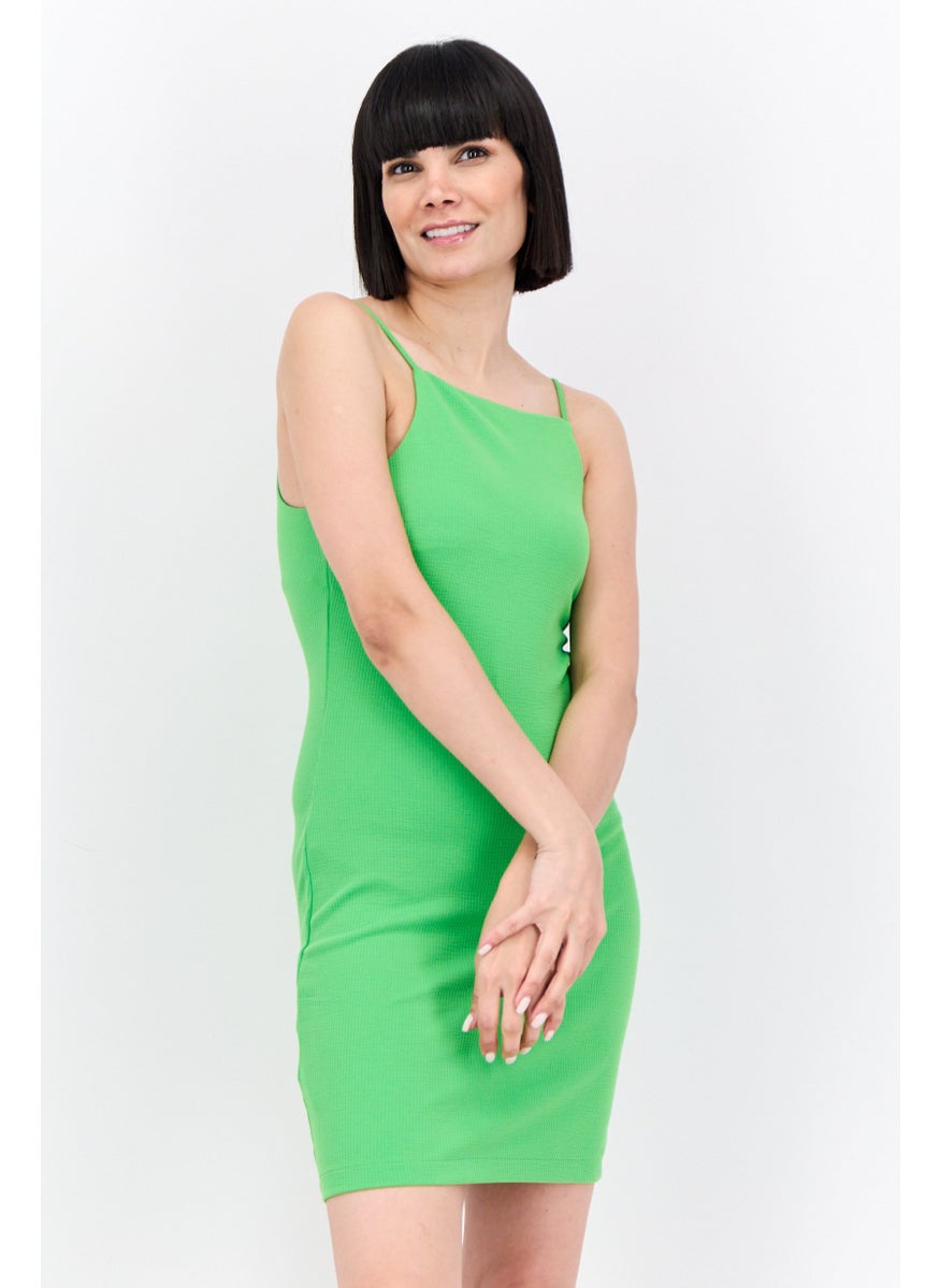 MANGO Women Textured Mini Sleeveless Dress, Lime Green  - Image 1