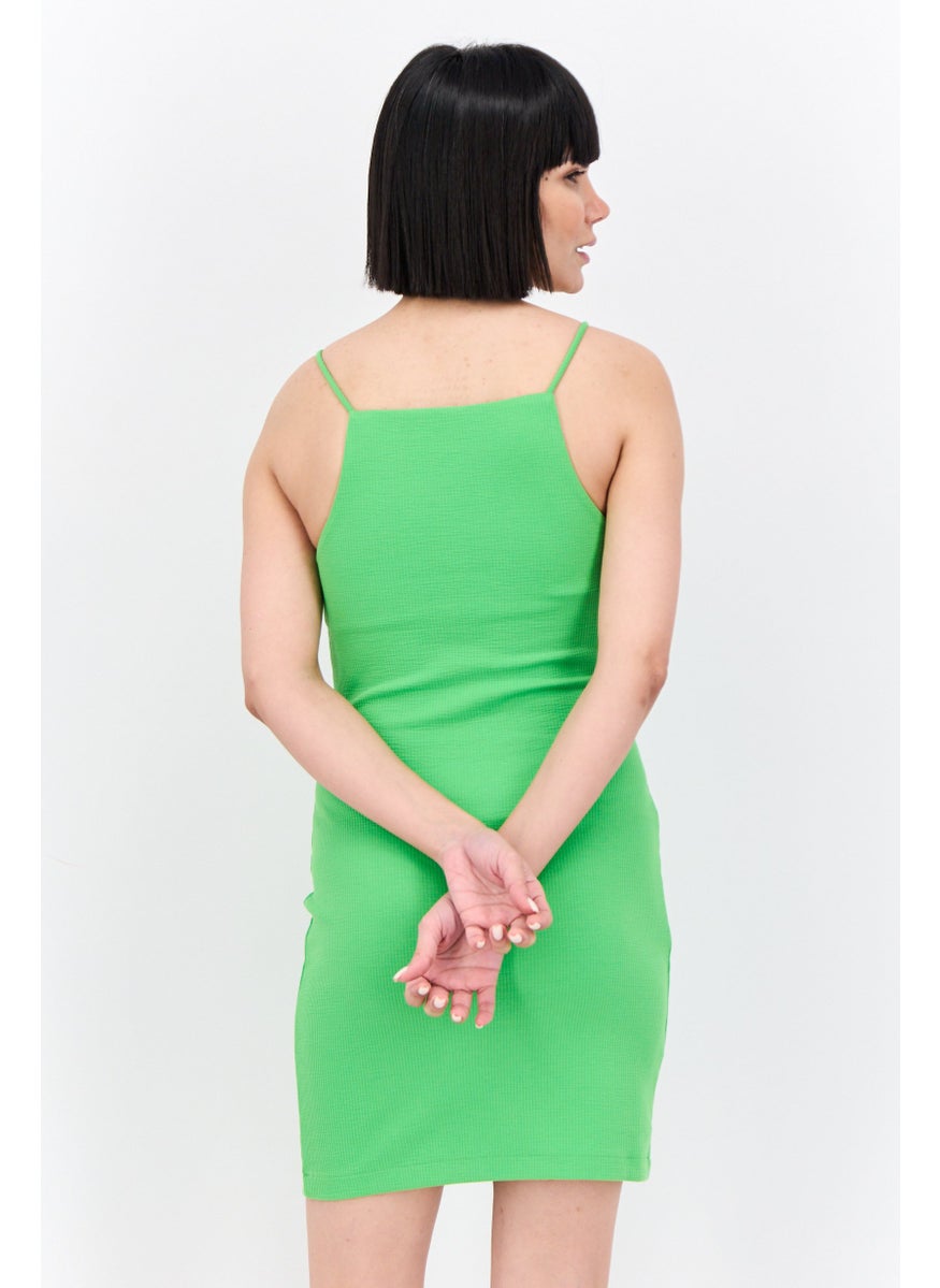 MANGO Women Textured Mini Sleeveless Dress, Lime Green  - Image 3
