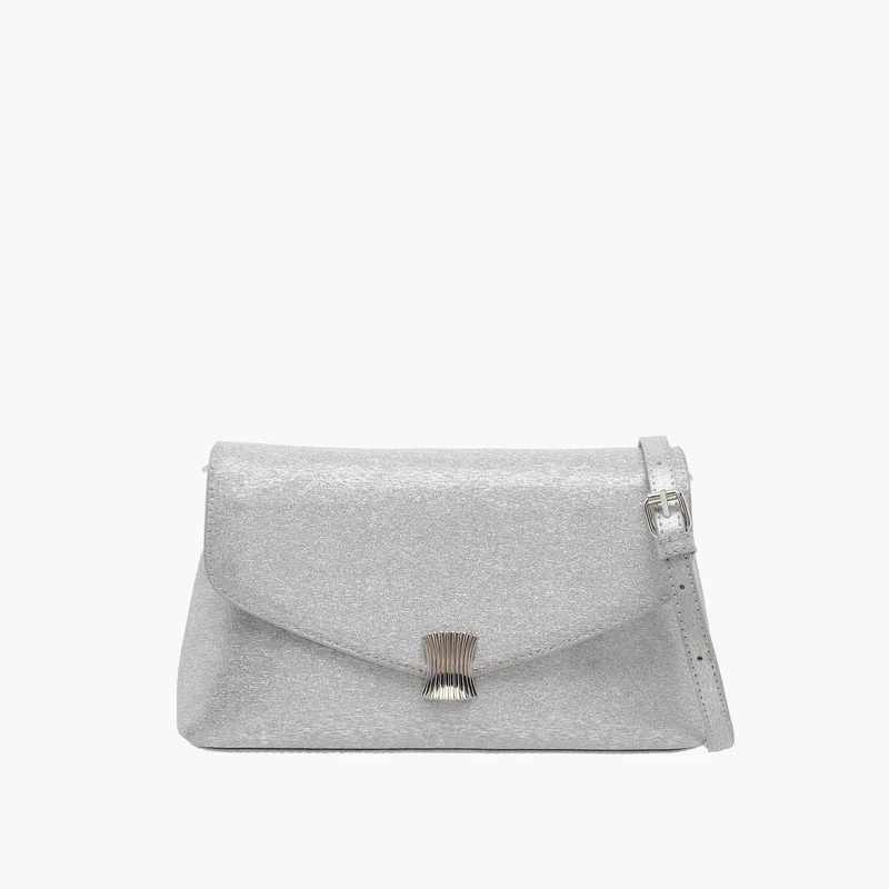 Flora Bella By Shoexpress Women's Textured Crossbody Bag with Detachable Strap and Flap Closure