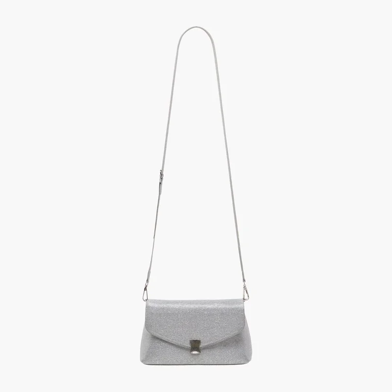 Flora Bella By Shoexpress Women's Textured Crossbody Bag with Detachable Strap and Flap Closure
