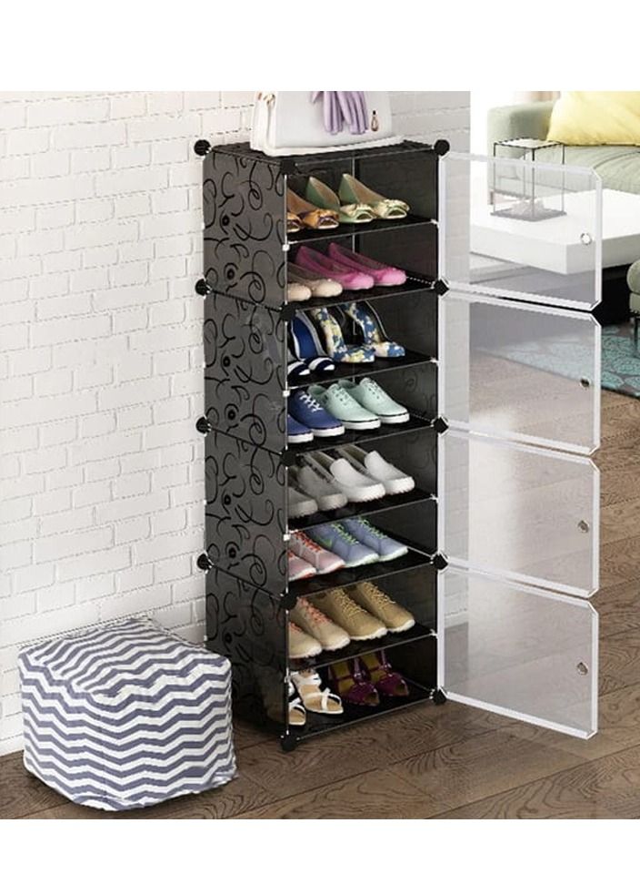 8-Cube DIY Shoe Rack, Storage Drawer Unit Multi Use Modular Organizer Plastic Cabinet with Doors, Black and White Curly Pattern - Image 1