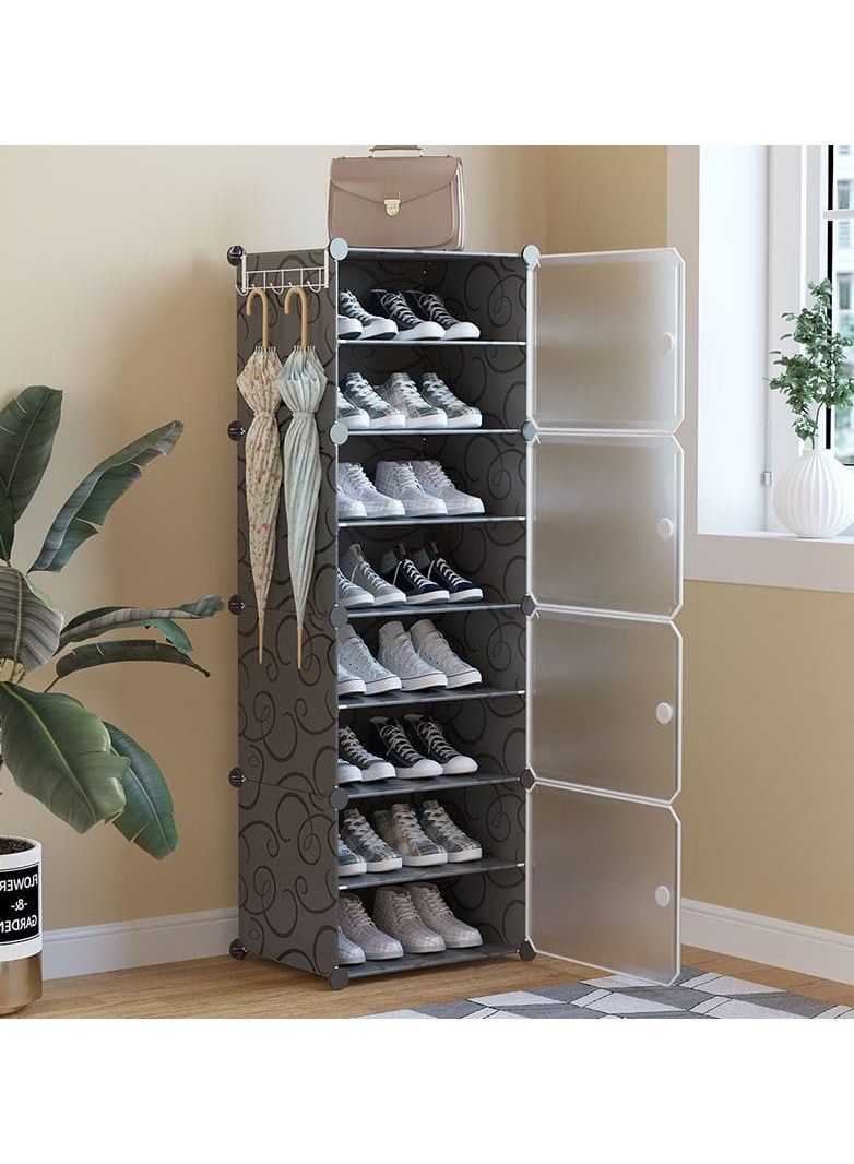 8-Cube DIY Shoe Rack, Storage Drawer Unit Multi Use Modular Organizer Plastic Cabinet with Doors, Black and White Curly Pattern - Image 2