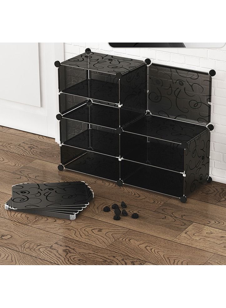 8-Cube DIY Shoe Rack, Storage Drawer Unit Multi Use Modular Organizer Plastic Cabinet with Doors, Black and White Curly Pattern - Image 3