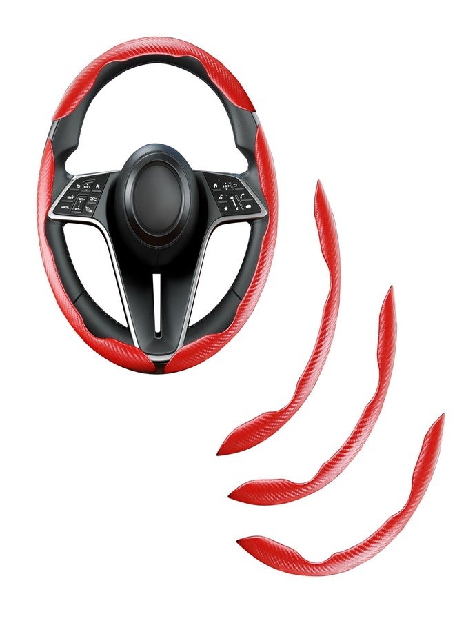 LevChall 3-Piece Carbon Fiber Car Steering Wheel Cover, Anti-Skid Segmented Butterfly Universal Wheel Cover, Car Interior Accessories, Fit for 99% Cars (Red) - Image 1