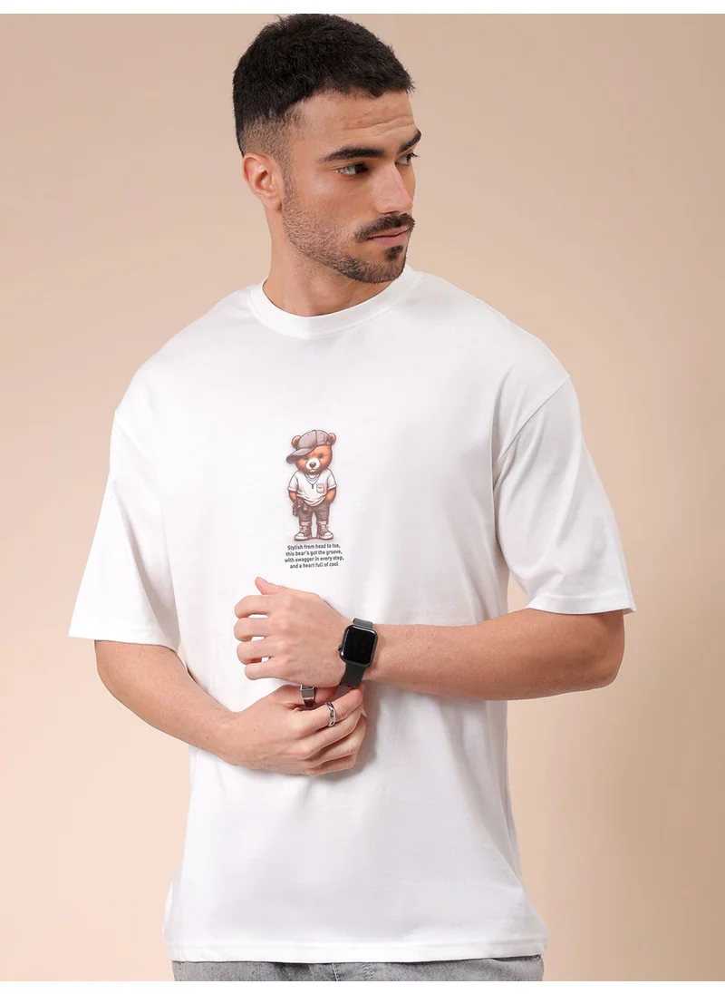 شركة المرآب الهندية Men Boxy Casual Plain Crew Neck Printed T-Shirt