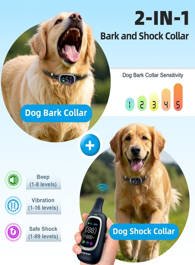 Aikeep 2-in-1 Dog Shock Collar and Bark Collar for Dogs - 3300FT Dog Training Collar with Remote, IP67 Waterproof e Collar with Anti-Bark/Beep/Vibration/Shock Modes for Small Medium Large Dog(8-120Lbs) - Image 2