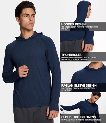 BAMBOO COOL Mens UPF 50 Sun Protection Hoodies Soft and Lightweight Long Sleeve SPF Fishing Thumbhole Shirts Hooded Dark Blue - Image 3